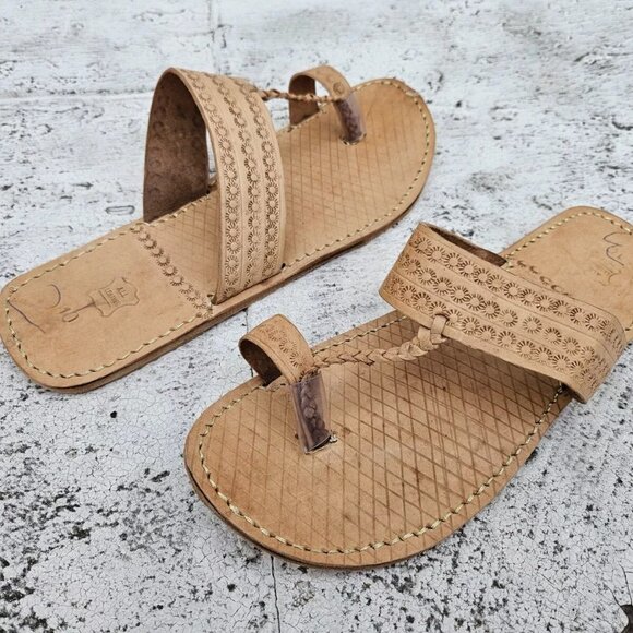 Handcrafted Men Sandal Tan Genuine Leather Flat Kolapori Juti Size 8.5 US - Picture 3 of 8